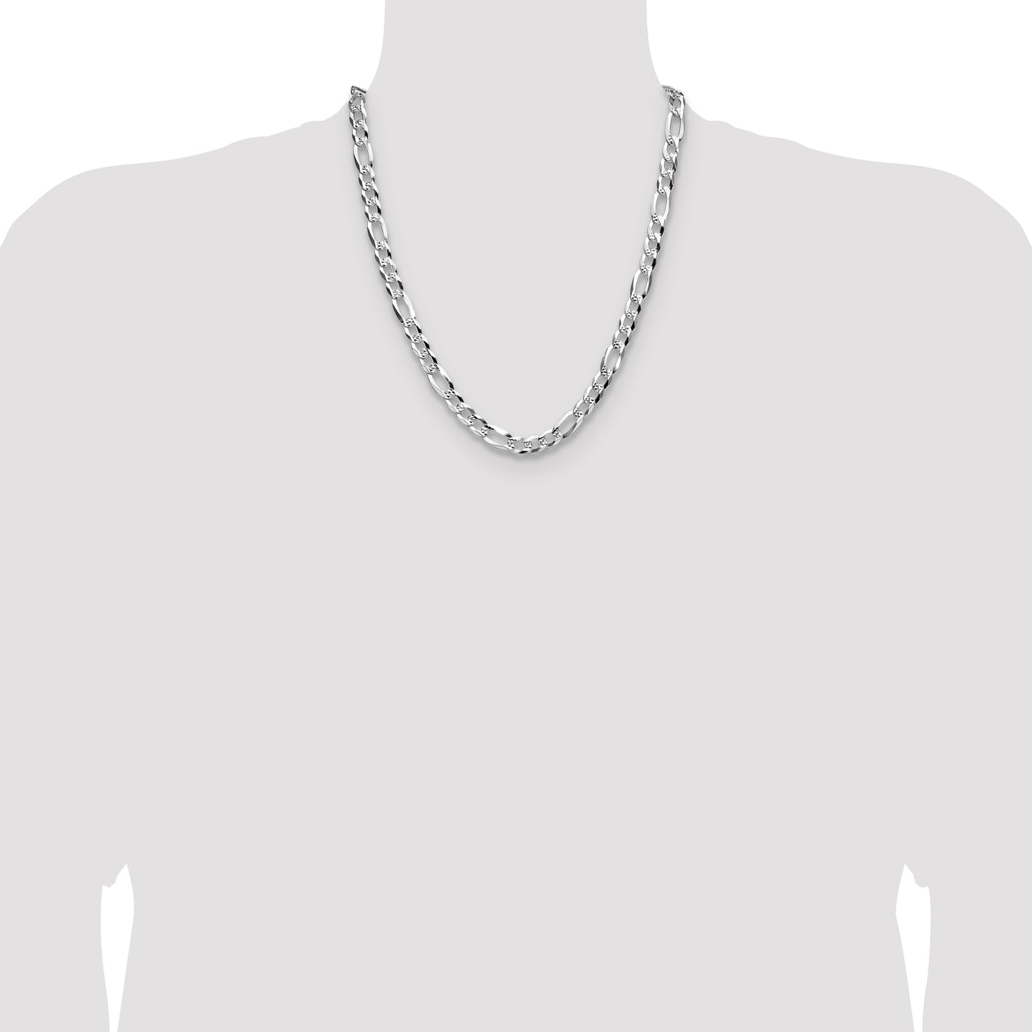 Sterling Silver 8.0mm Flat D/C Pave Figaro Chain