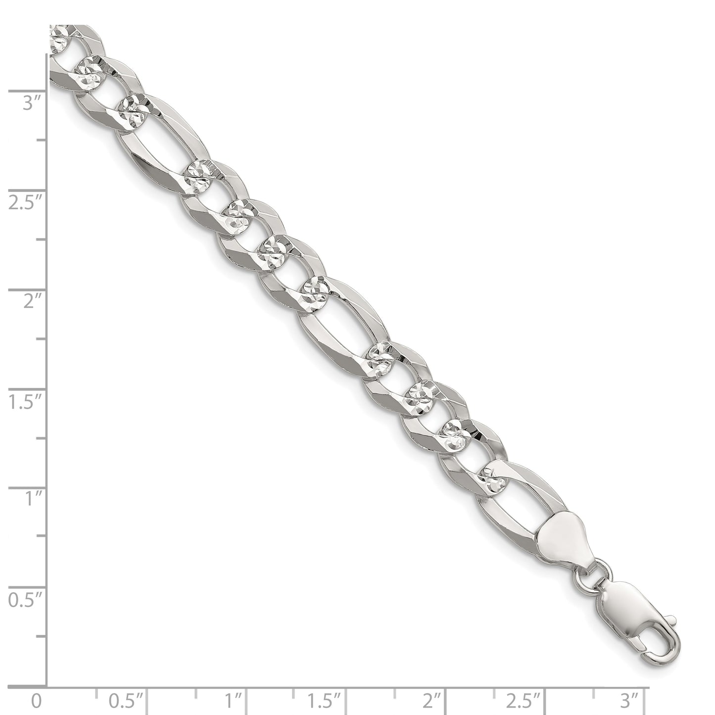 Sterling Silver 8.5mm Flat D/C Pave Figaro Chain