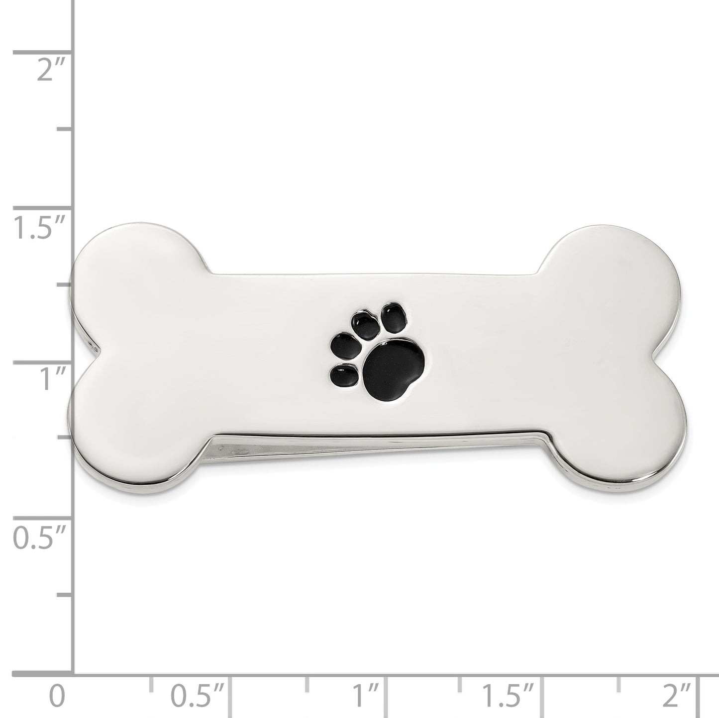 Sterling Silver Dog Bone with Enamel Paw Print Money Clip