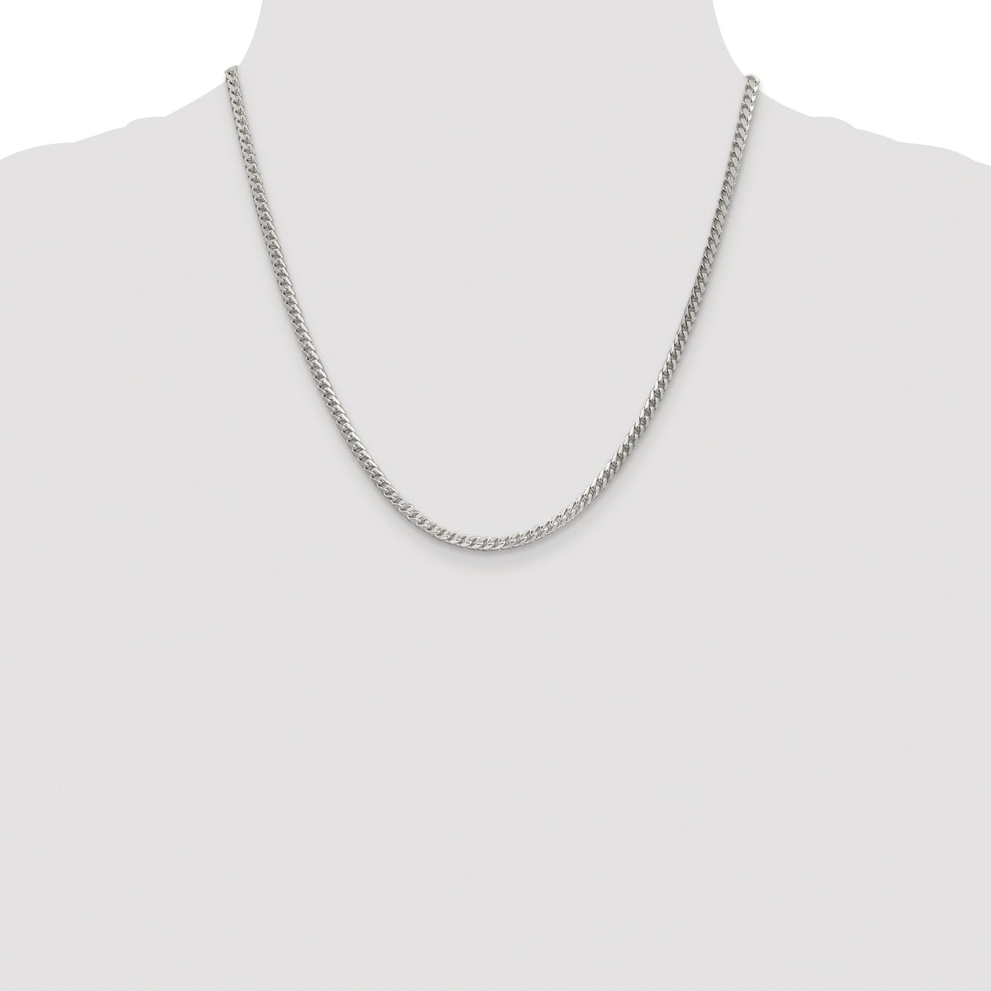 Sterling Silver Rhodium-plated 3mm D/C Square Franco Chain