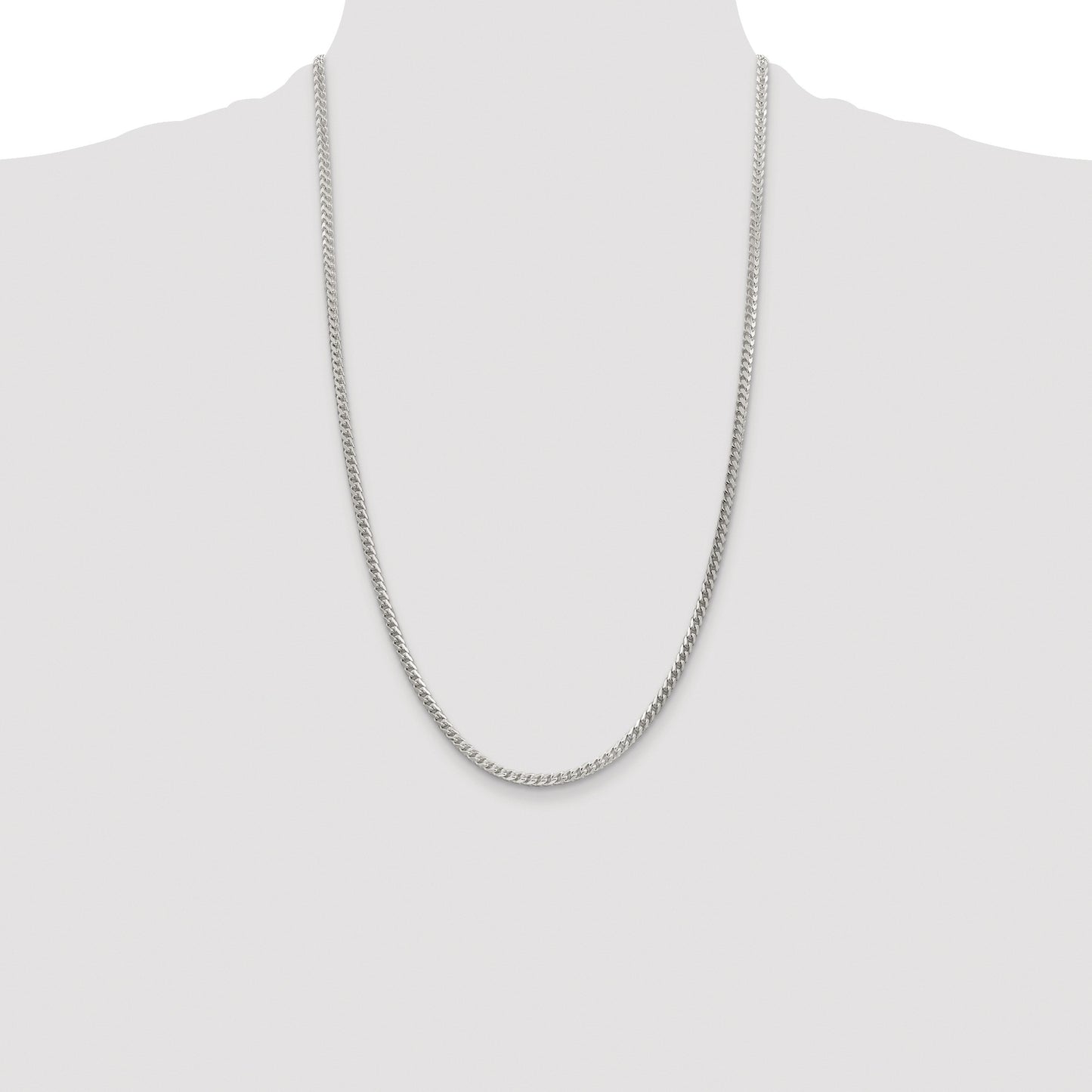 Sterling Silver Rhodium-plated 3mm D/C Square Franco Chain