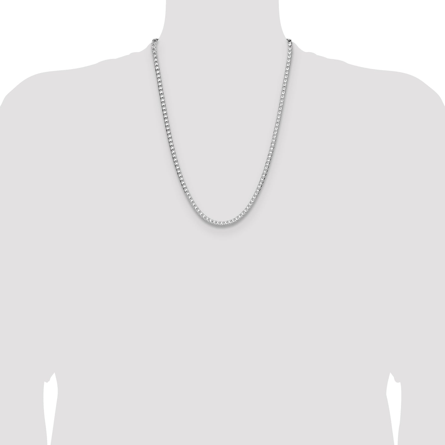 Sterling Silver Rhodium-plated 4mm D/C Square Franco Chain