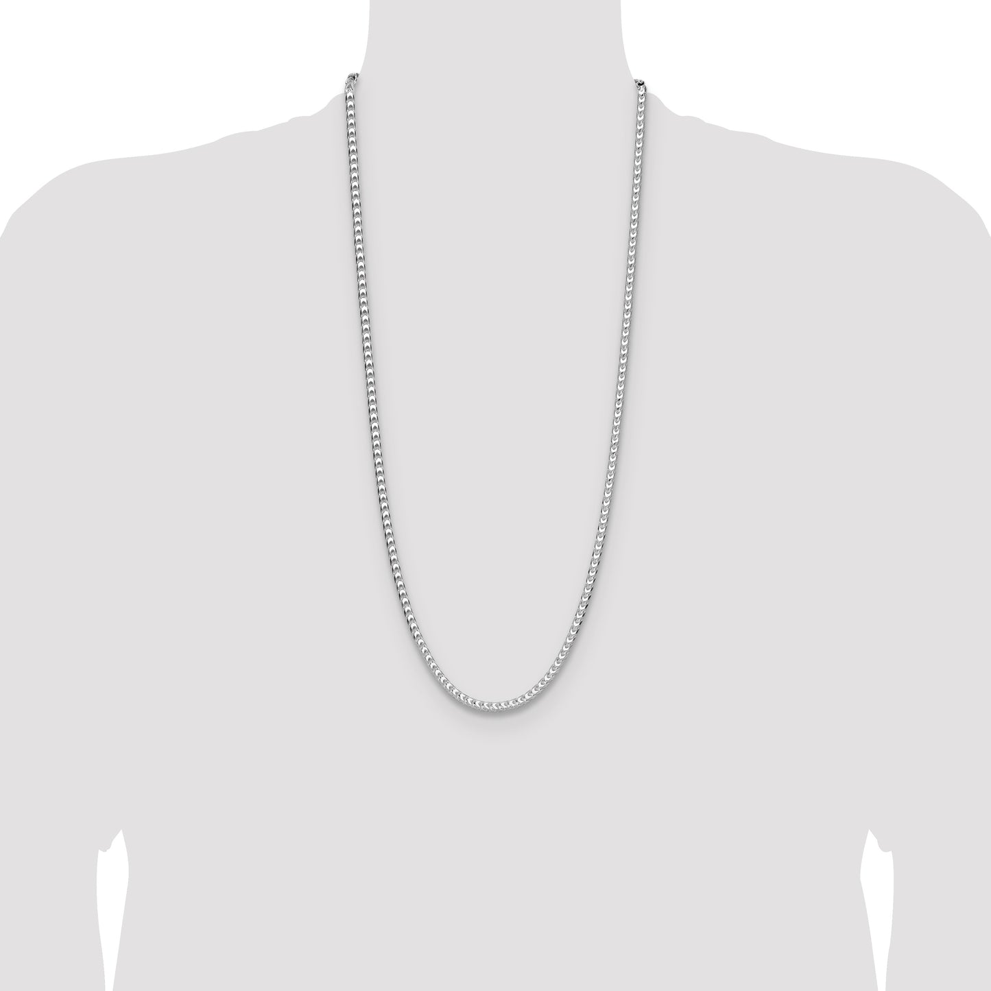 Sterling Silver Rhodium-plated 4mm D/C Square Franco Chain