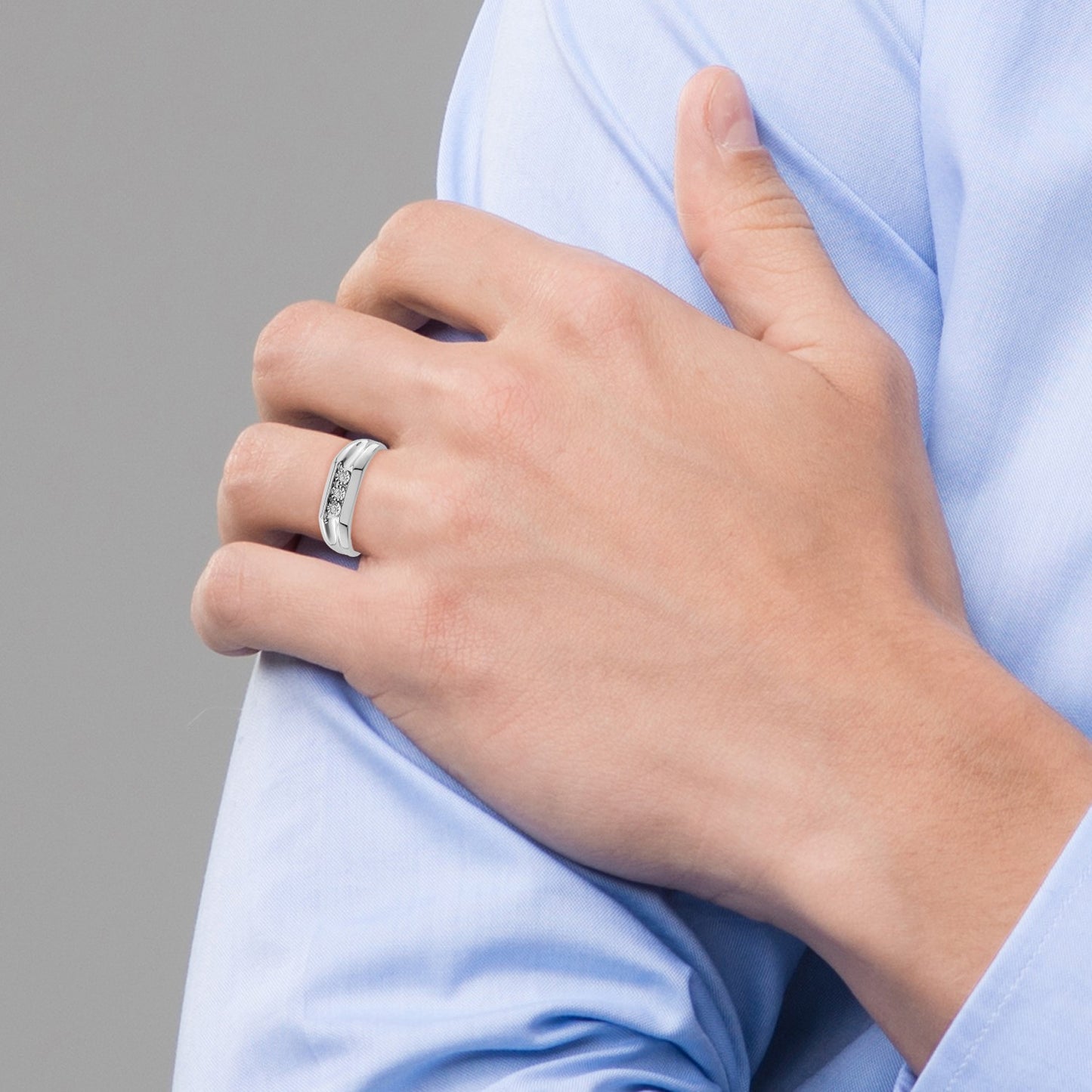 Sterling Silver Rhodium Plated Diamond Men's Ring