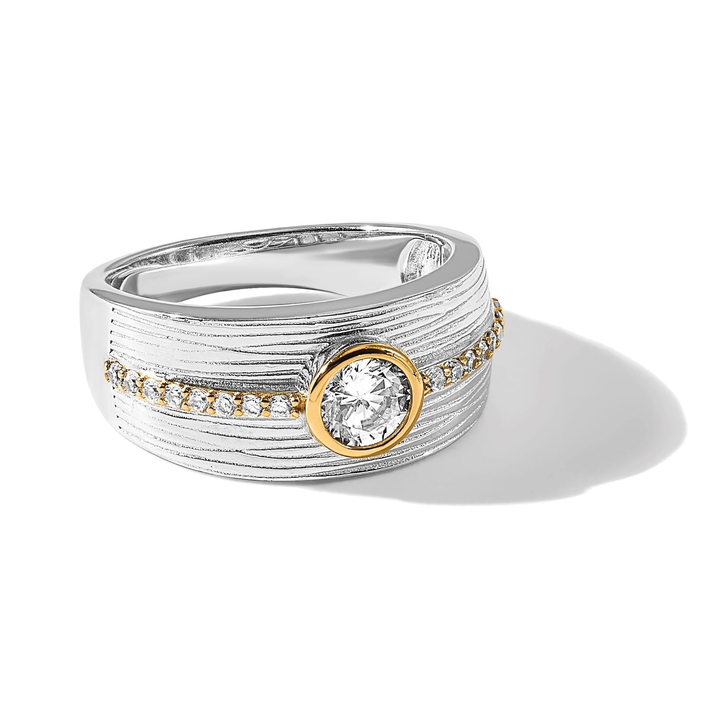 Sterling Silver Rhodium/Gold-tone CZ Ring