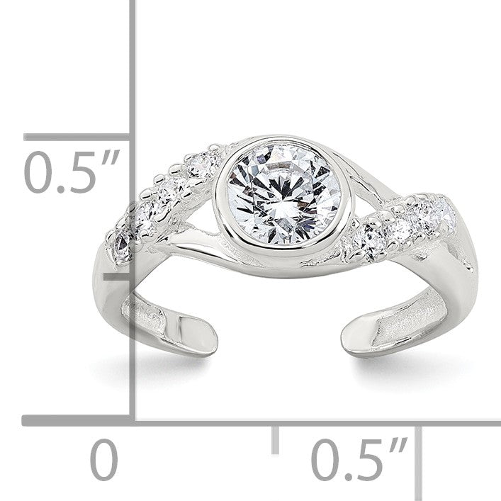 Sterling Silver Polished Fancy CZ Twisted Sides Adjustable Toe Ring