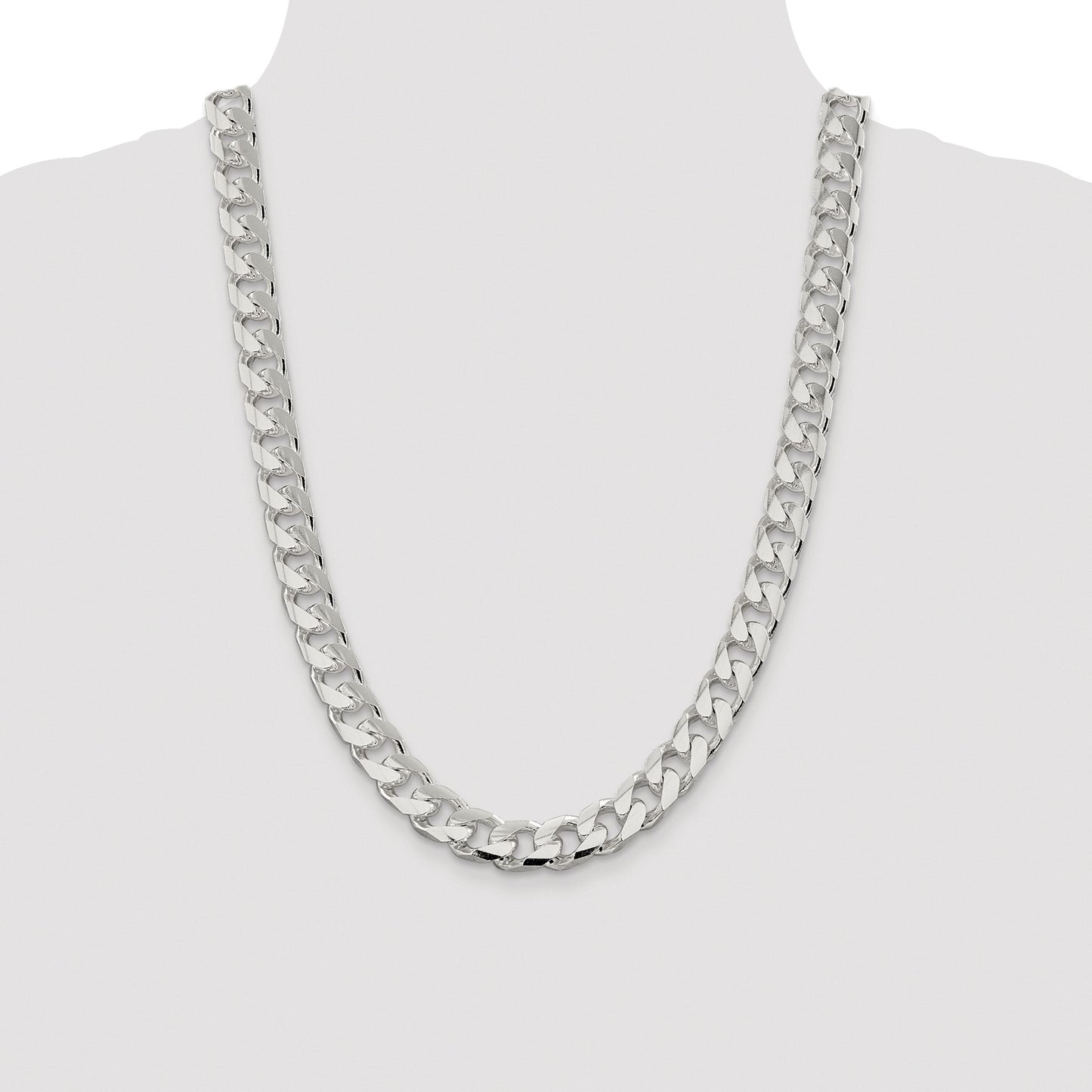 Sterling Silver Rhodium-plated 11mm Domed w/ Side D/C Curb Chain