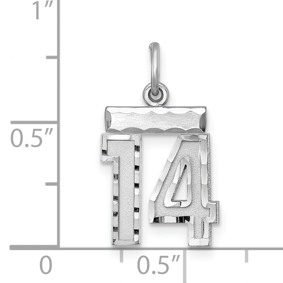Sterling Silver Rhodium-plated Diamond-cut #14 Charm