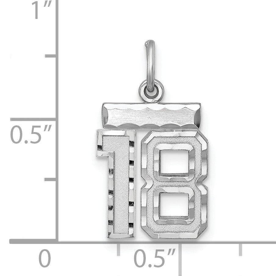 Sterling Silver Rhodium-plated Diamond-cut #18 Charm
