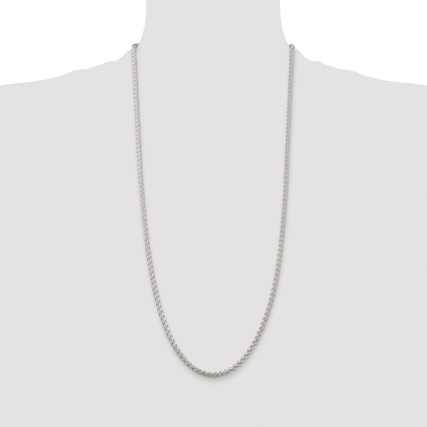 Sterling Silver Rhodium-plated 3mm Round Spiga Chain