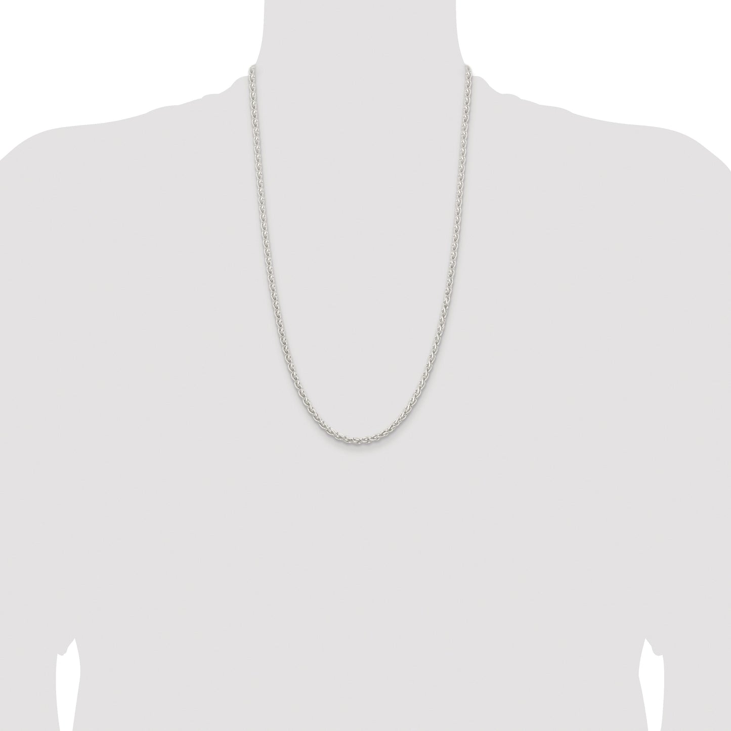 Sterling Silver Rhodium-plated 3.7mm Round Spiga Chain