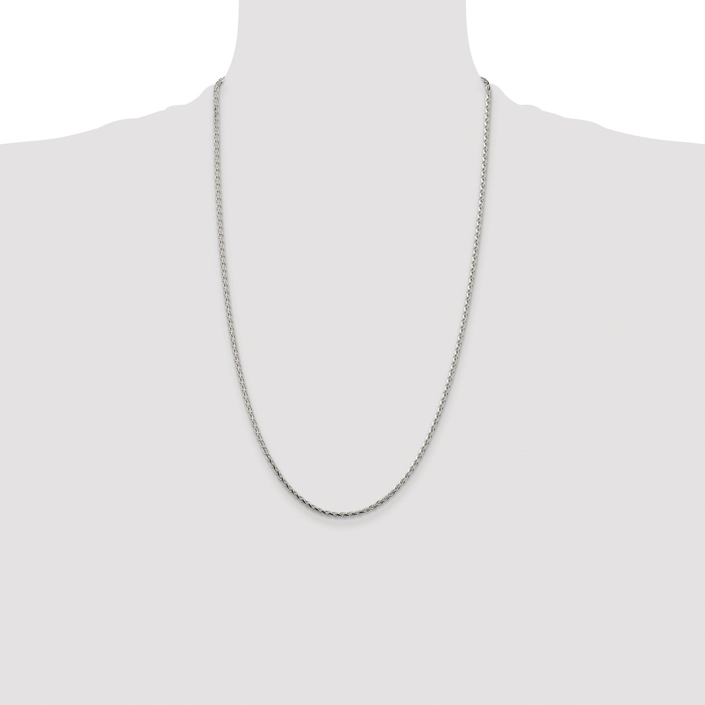 Sterling Silver Rhodium-plated 2.15mm Diamond-cut Round Spiga Chain