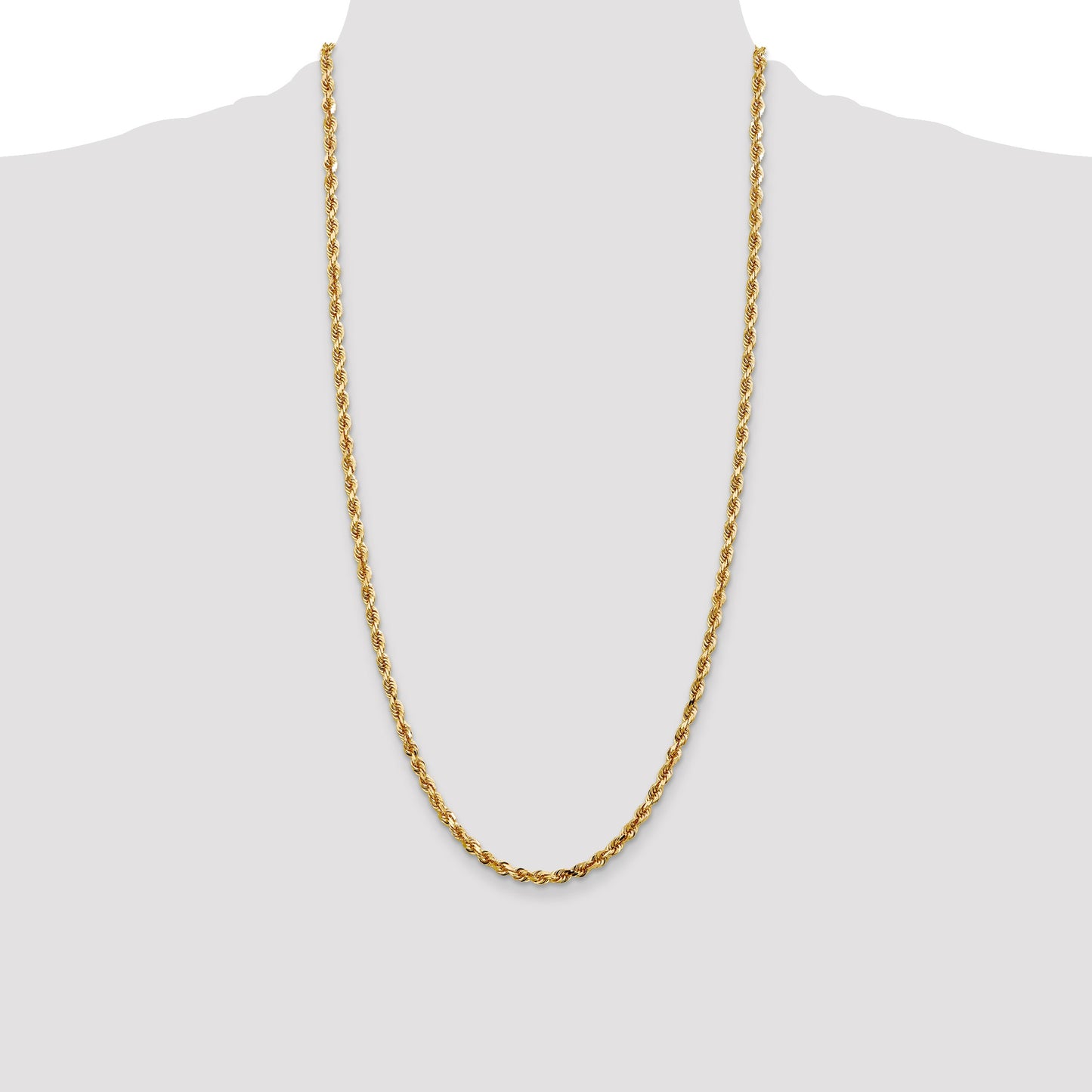 14K 28 Inch 4mm Diamond-cut Quadruple Rope Lobster Clasp Chain
