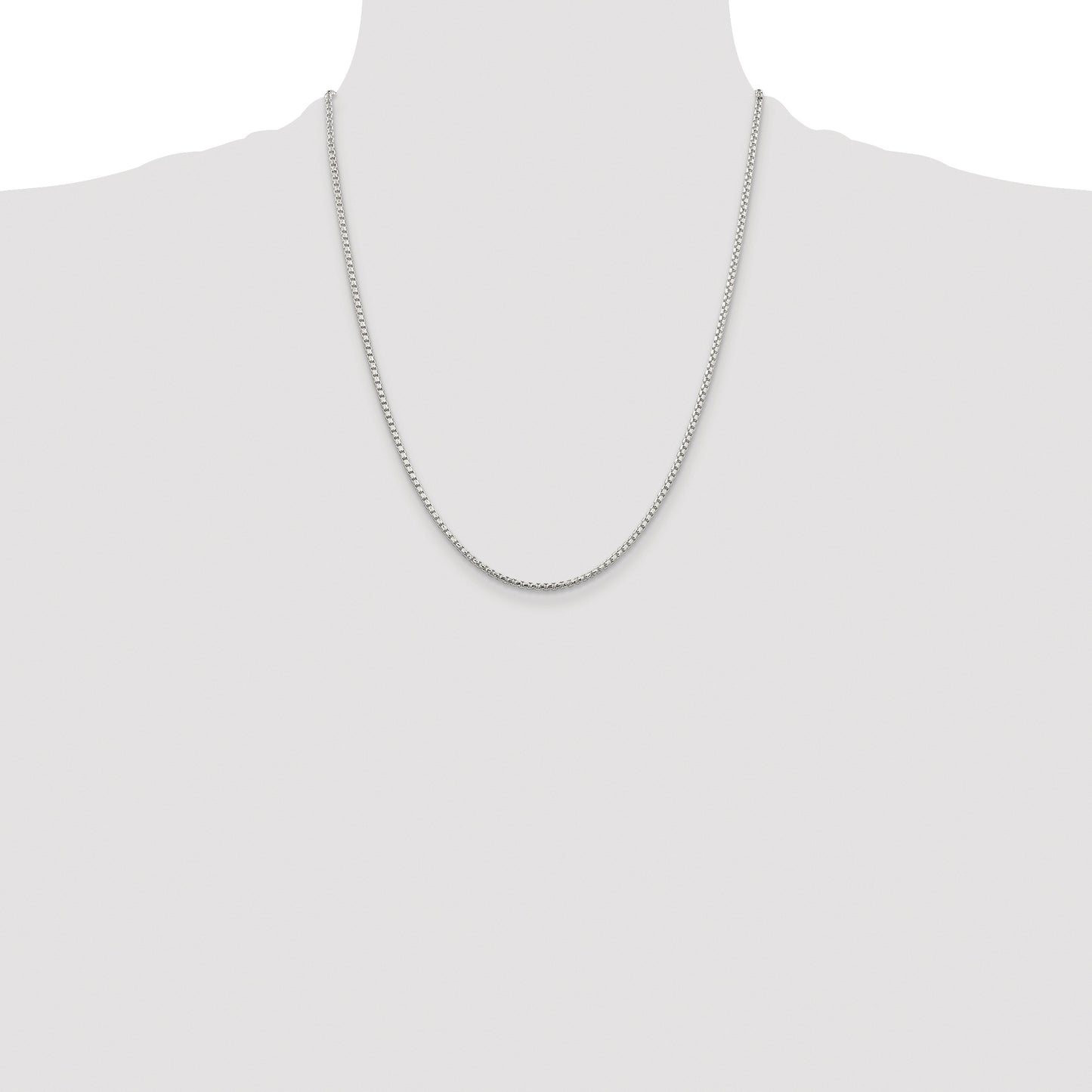 Sterling Silver Rhodium-plated 2mm Diamond-cut Round Box Chain