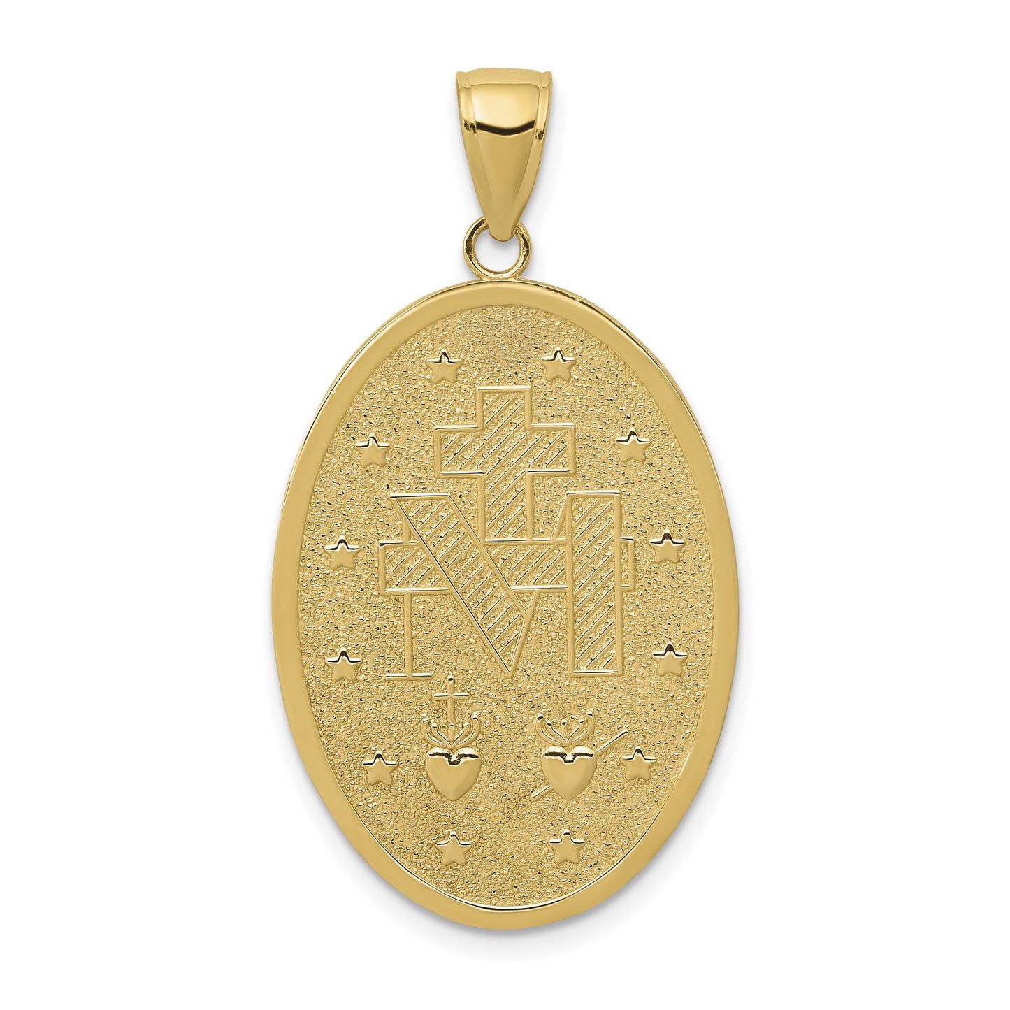 14k Polished and Satin Solid Miraculous Medal Oval Pendant