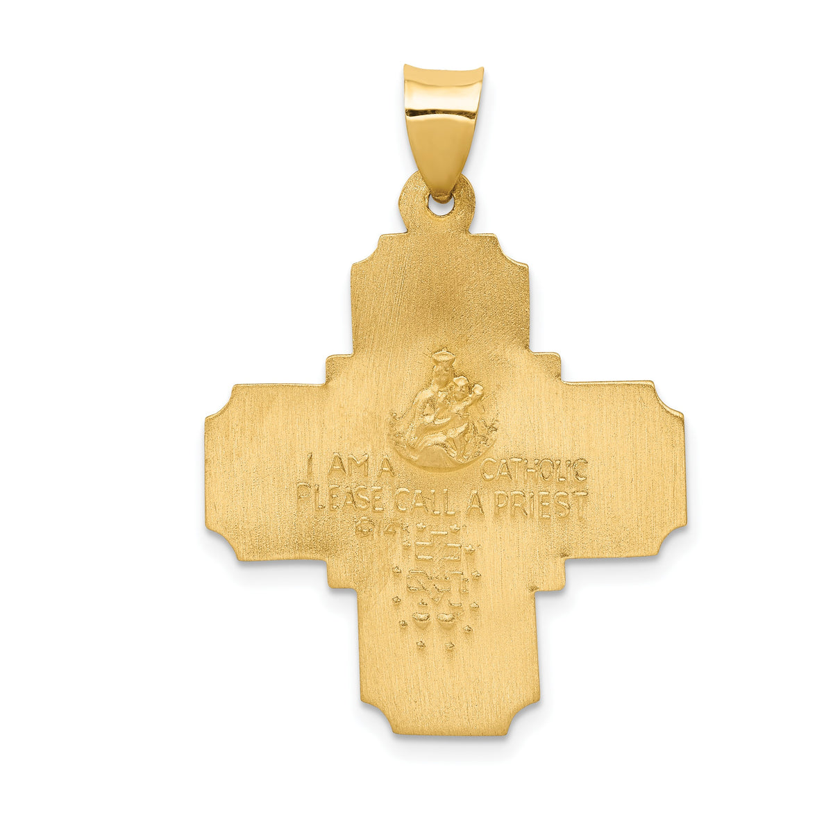 14k Polished and Satin Hollow Four-Way Religious Medal Pendant