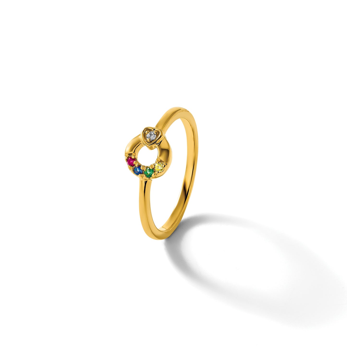 14k Diamond Heart w/ 4 Birthstone Mother's Circle Ring Semi-mount