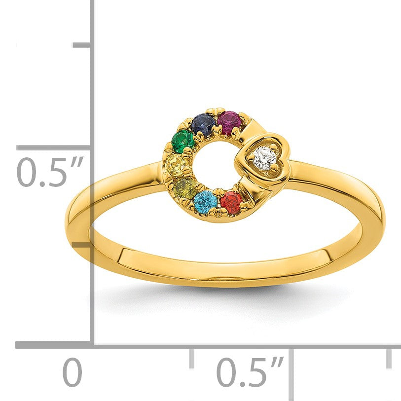 14k Dia.Heart with 7 Birthstone Mother's Circle Ring Semi-mount