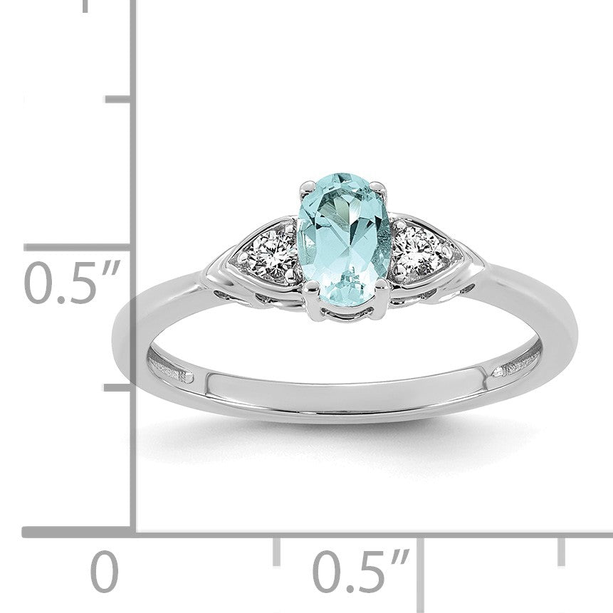14k White Gold Aquamarine & 1/10 carat Lab Grown Diamond VS/SI+ G+ March Birthstone Complete Ring