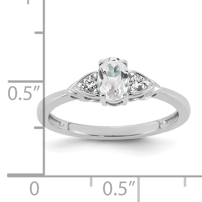 14k White Gold White Topaz & 1/10 carat Lab Grown Diamond VS/SI+ G+ April Birthstone Complete Ring