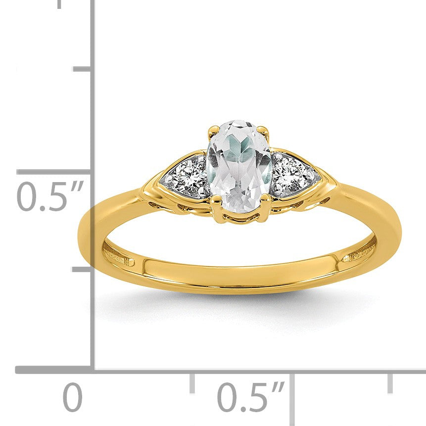 14k White Topaz & 1/10 carat Lab Grown Diamond VS/SI+ G+ April Birthstone Complete Ring