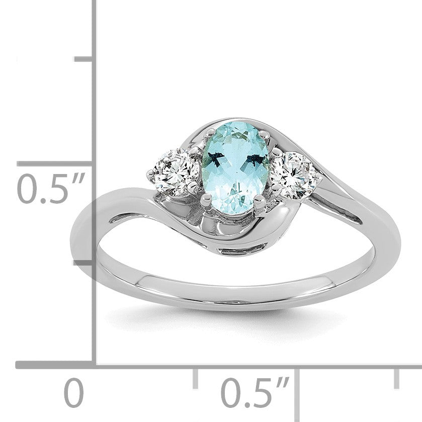 14k White Gold Aquamarine & 1/5 carat Lab Grown Diamond VS/SI+ G+ March Birthstone Complete Ring