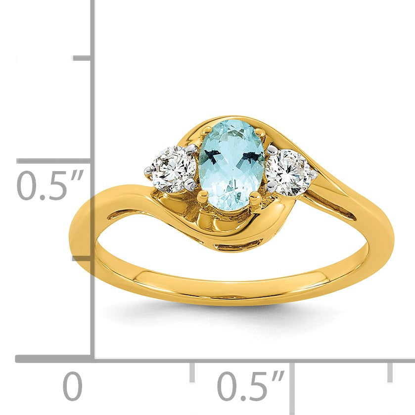 14k Aquamarine & 1/5 carat Lab Grown Diamond VS/SI+ G+ March Birthstone Complete Ring