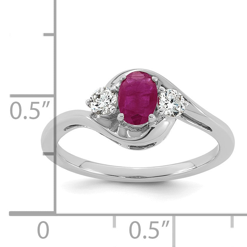 14k White Gold Lab Created Ruby & 1/5 carat Lab Grown Diamond VS/SI+ G+ July Birthstone Complete Ring