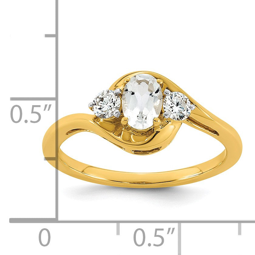 14k White Topaz & 1/5 carat Lab Grown Diamond VS/SI+ G+ April Birthstone Complete Ring
