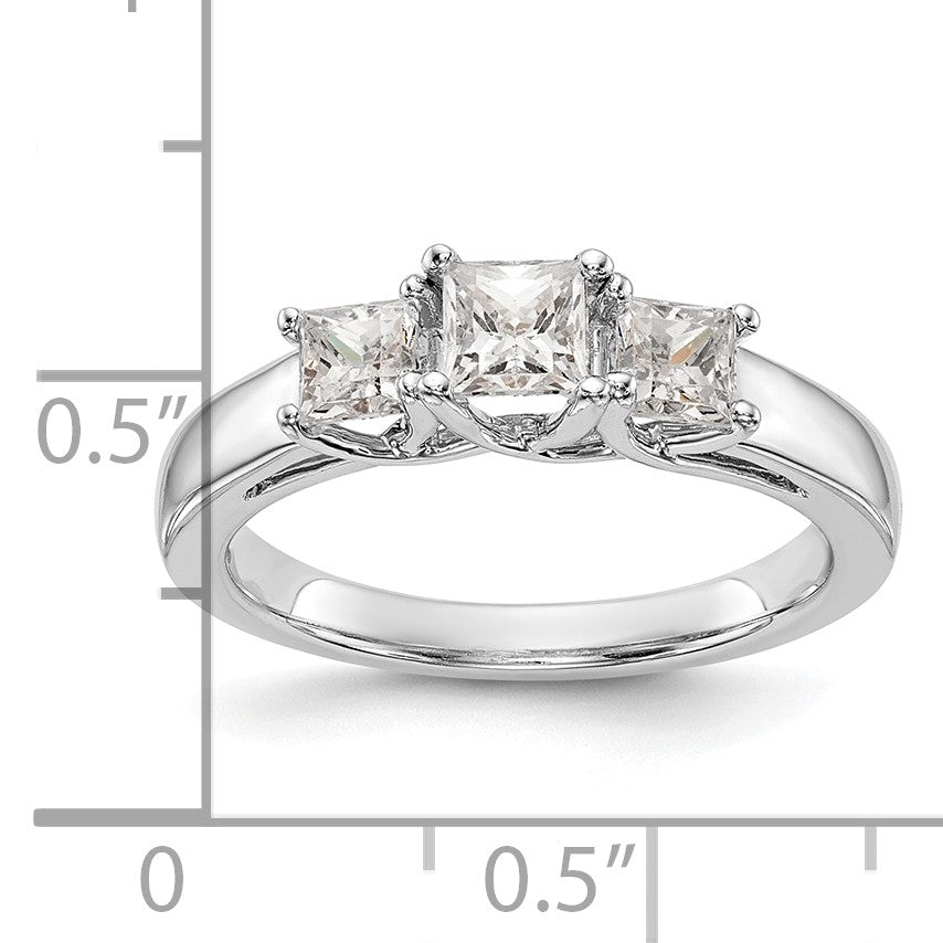 14K White Gold 3-Stone (Holds 3/8 carat (4.1mm) Princess Center and (2-3.8mm) Princess Sides) Engagement Ring Mounting