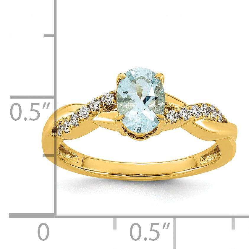 10k Aquamarine & 1/10 carat Lab Grown Diamond VS/SI+ G+ Oval March Birthstone Complete Ring