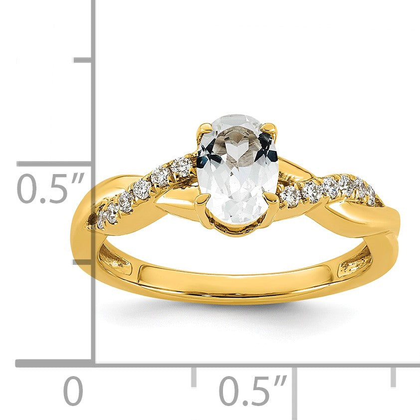 14k White Topaz & 1/10 carat Lab Grown Diamond VS/SI+ G+ Oval April Birthstone Complete Ring