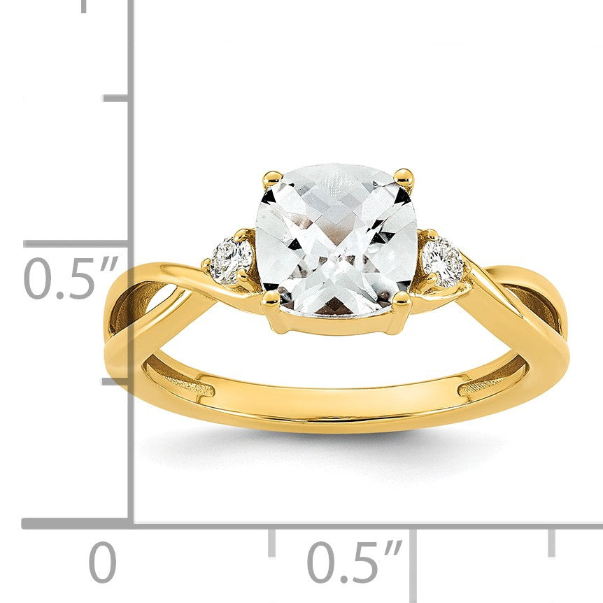 14k Checkerboard White Topaz & 1/10 carat Lab Grown Diamond VS/SI+ G+ April Birthstone Complete Ring