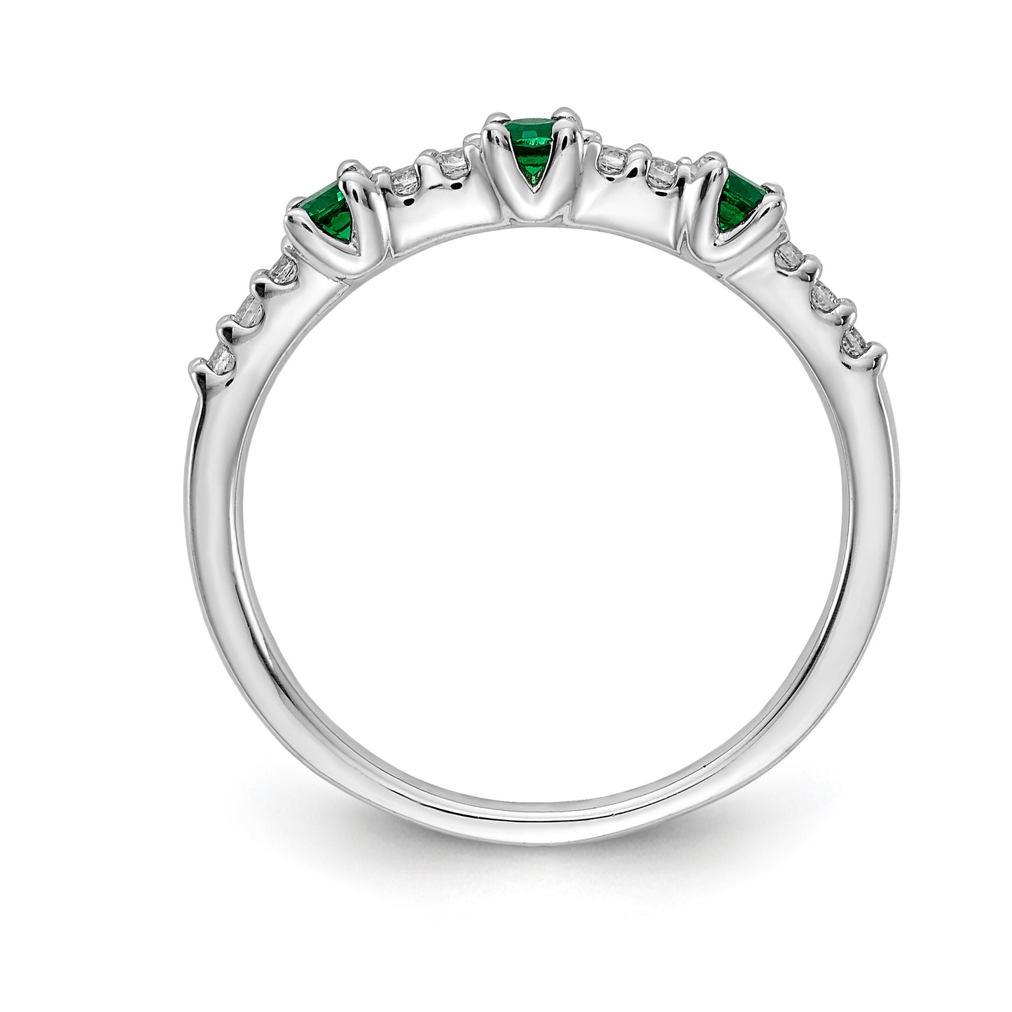 14k White Gold 1/10 carat Diamond and Emerald 3-Stone Ring