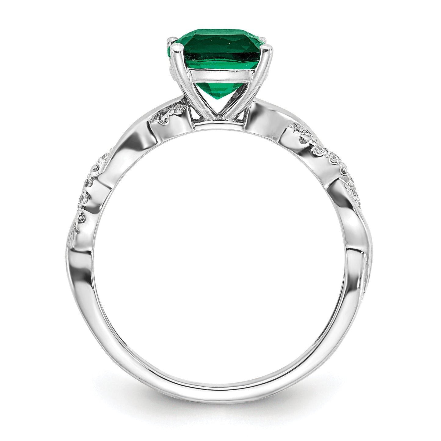 Sterling Silver Rhodium-plated Created Emerald and Diamond Ring