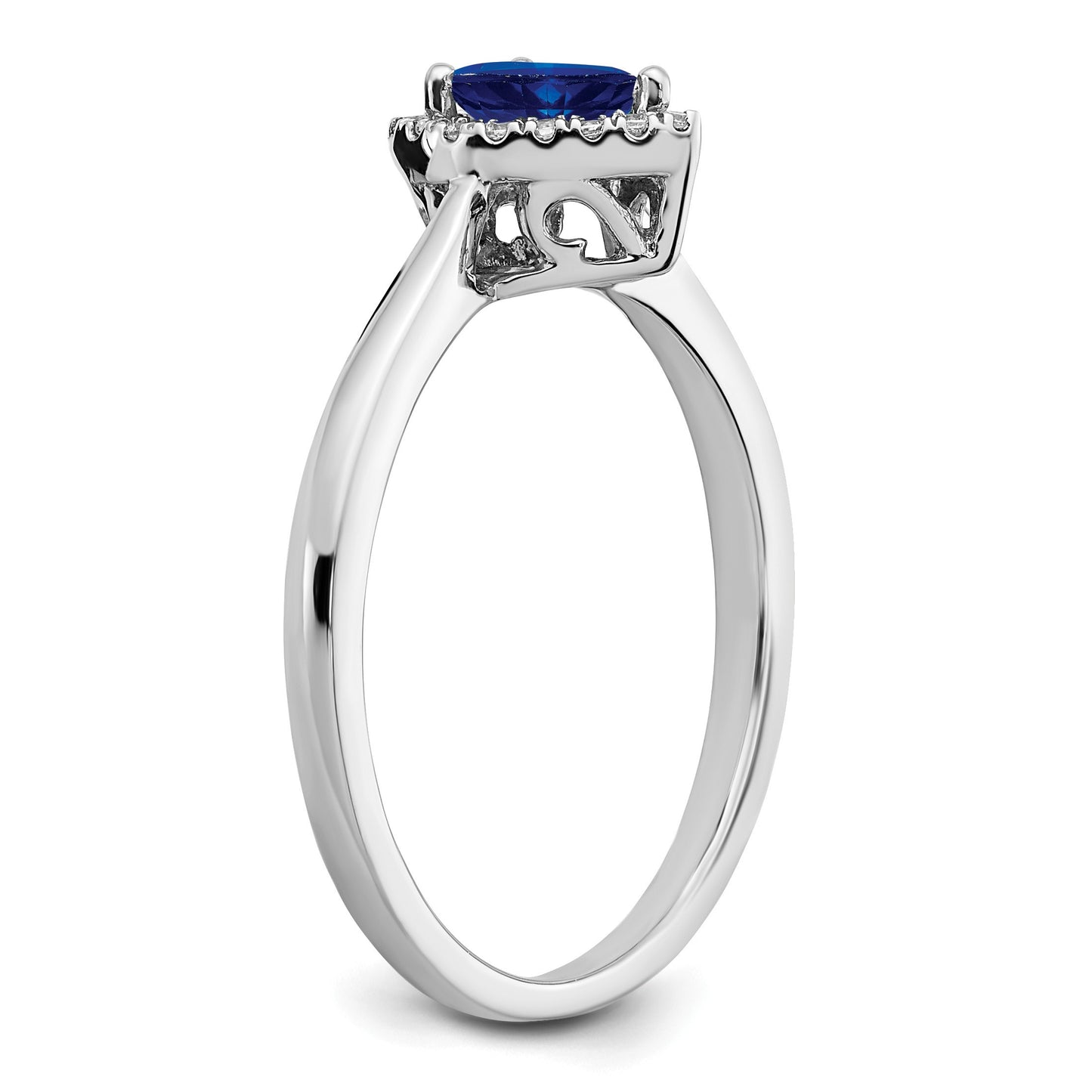 14k White Gold 6x4mm Pear Blue Sapphire and 1/10 carat Diamond Halo Ring