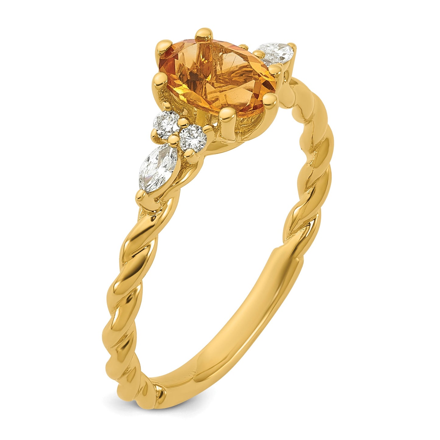 14K Diamond and 7x5 Oval November/Citrine Size 7 Twisted Ring