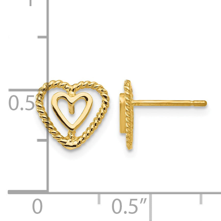 14k Polished Open Heart-in-Heart Post Earrings