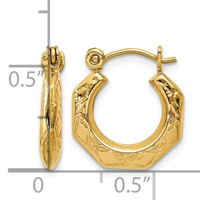14k Polished Patterned Hollow Hoop Earrings