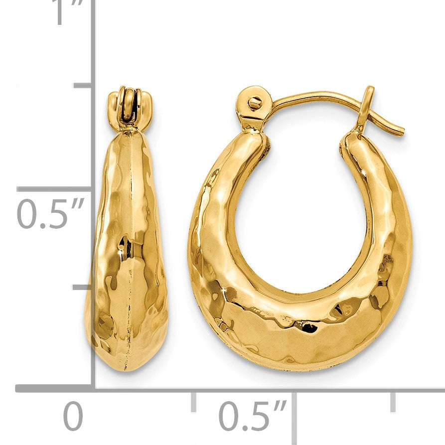 14k Hammered Fancy Hollow Hoop Earrings
