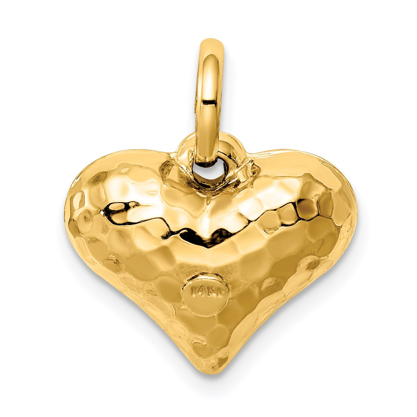 14K Polished and Hammered 3-D Puffed Heart Pendant