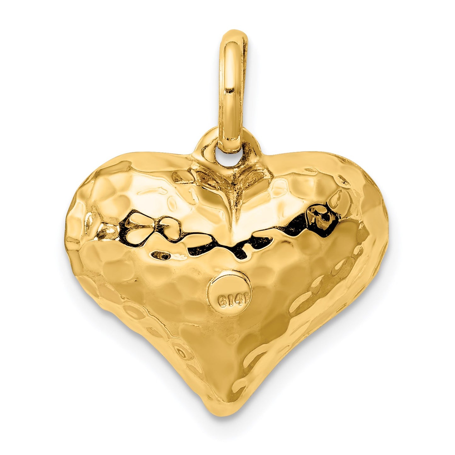 14K Polished and Hammered 3-D Puffed Heart Pendant