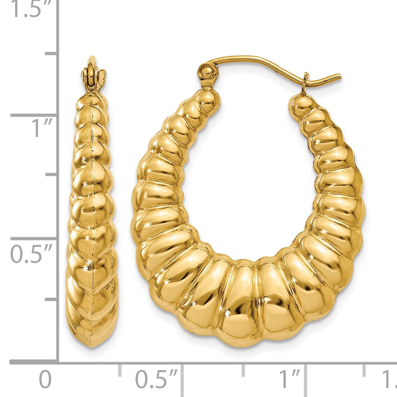 14k Polished Scalloped Hoop Earrings