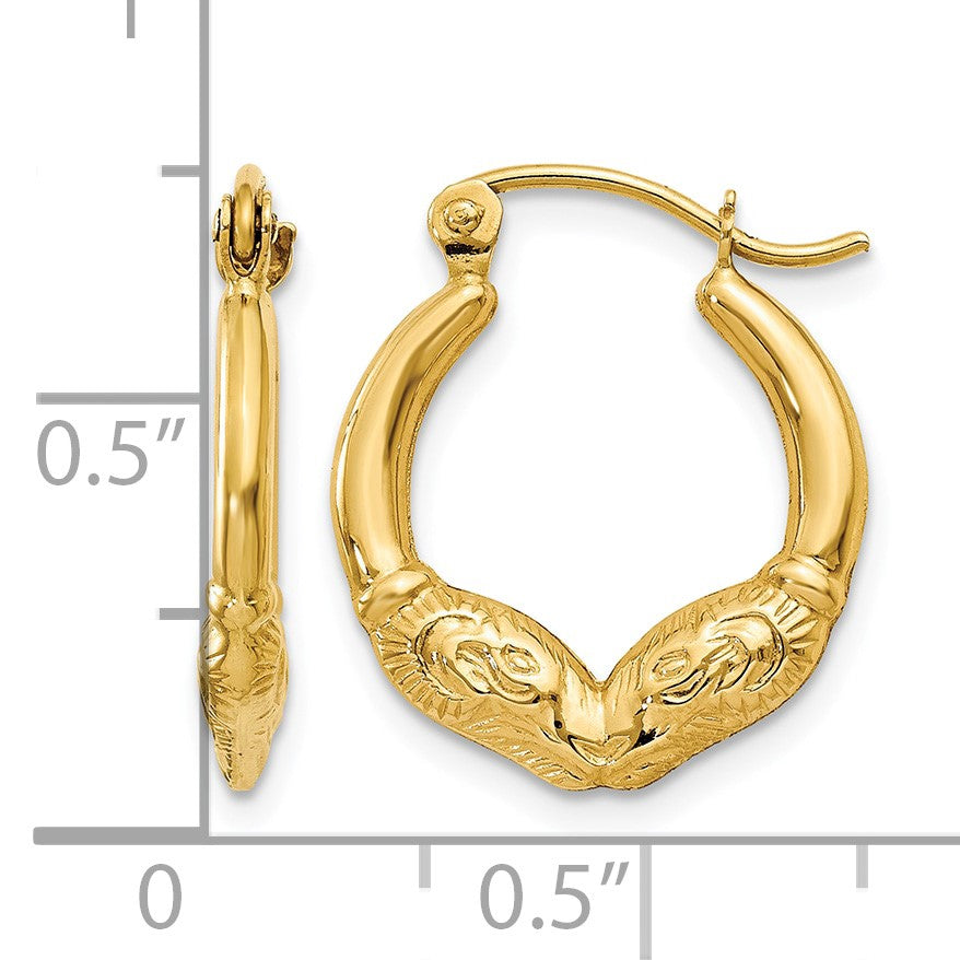 14k Ram Head Hoop Earrings