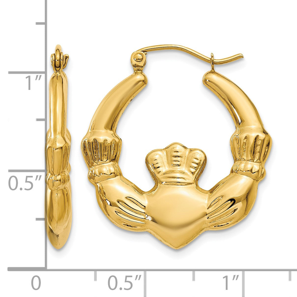 14k Polished Claddagh Hoop Earrings