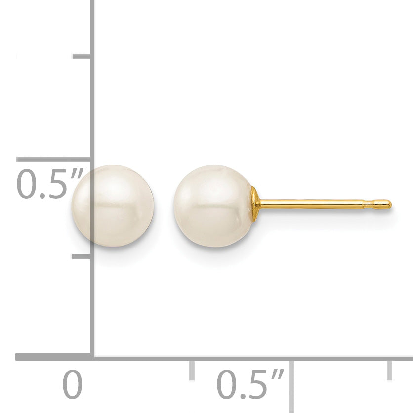 14k Madi K 5-6mm White Round Freshwater Cultured Pearl Post Earrings with Silicone Backs