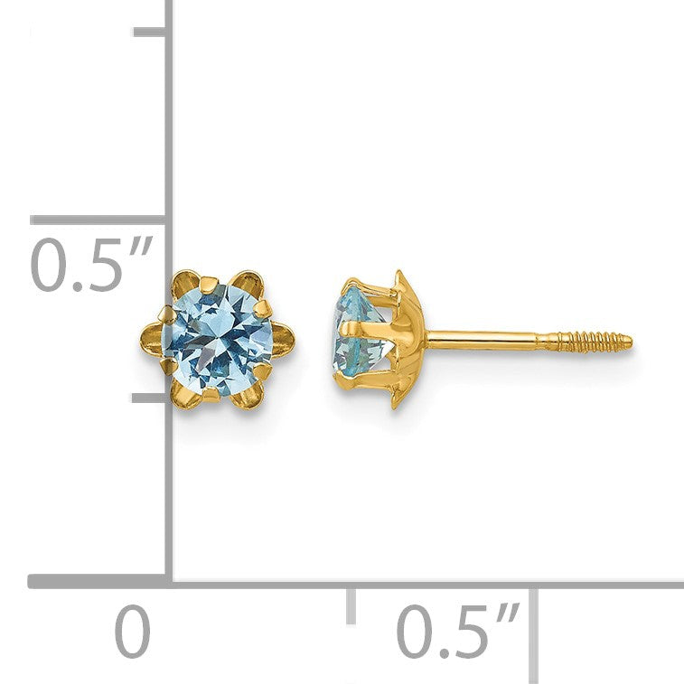 14k Madi K 4mm Round CZ March Birthstone Screwback Post Earrings