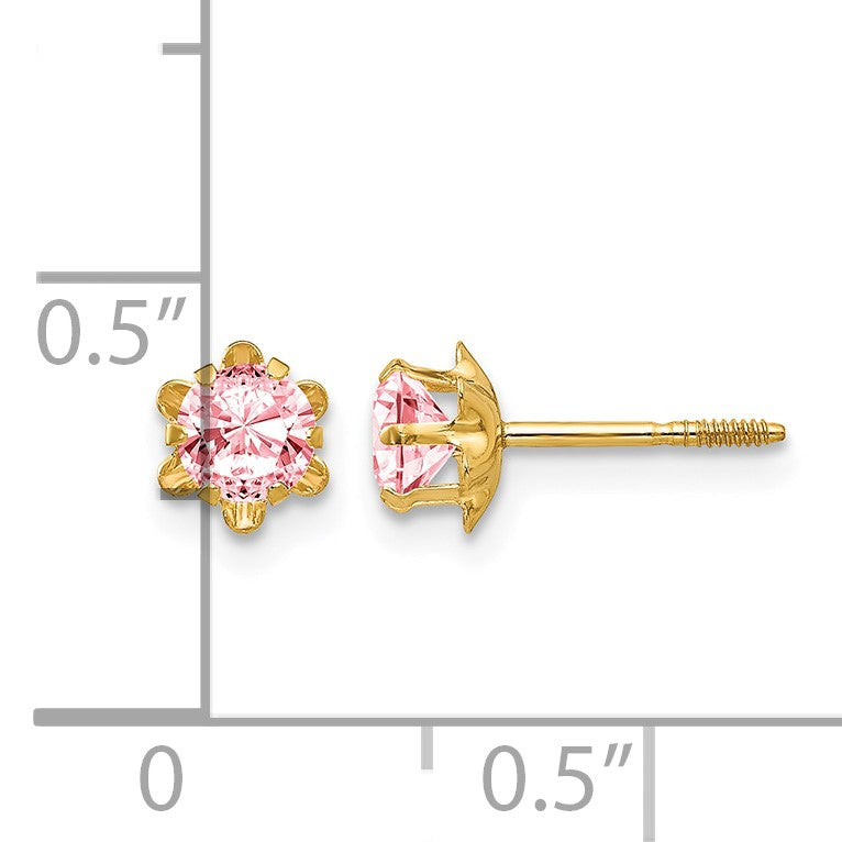 14k Madi K 4mm Round CZ October Birthstone Screwback Post Earrings