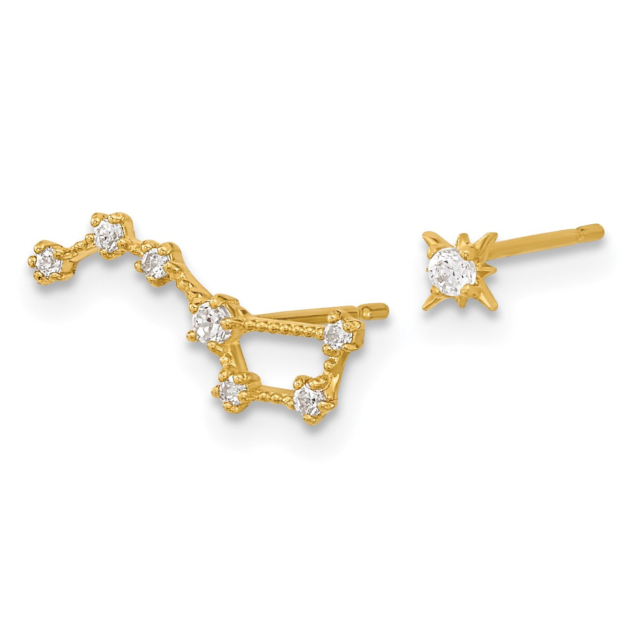 14k Madi K CZ 1 Stud Star and 1 Little Dipper Post Earrings