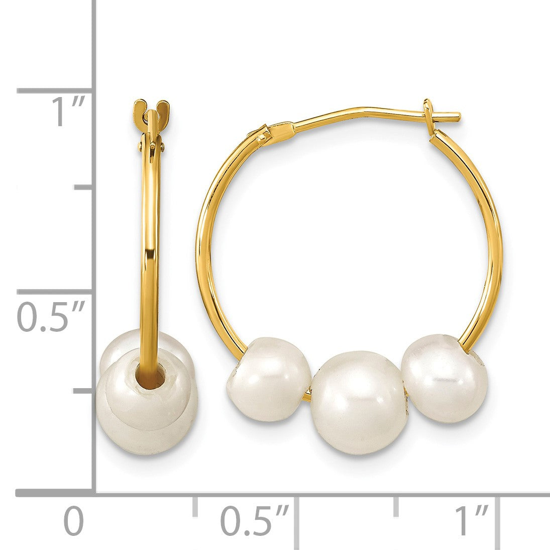 14k Madi K 5-7mm White Round Freshwater Cultured 3-Pearl Hoop Earrings